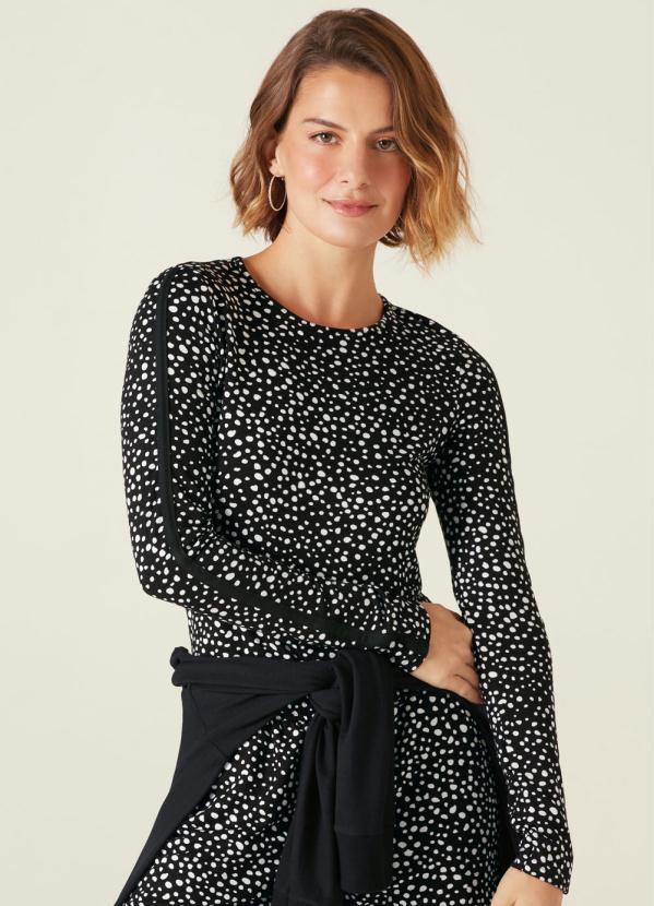 Malwee - Blusa Estampada Poá em Moletinho com Recorte 1