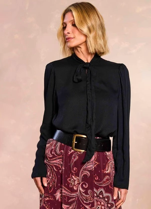 Doce Trama - Blusa Ethnic Blur em Poá Preto - DOCE TRAMA