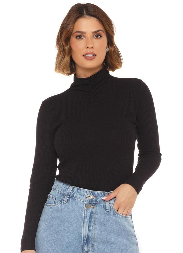 Rafree - Blusa Fem Gola Alta Franzido Preto