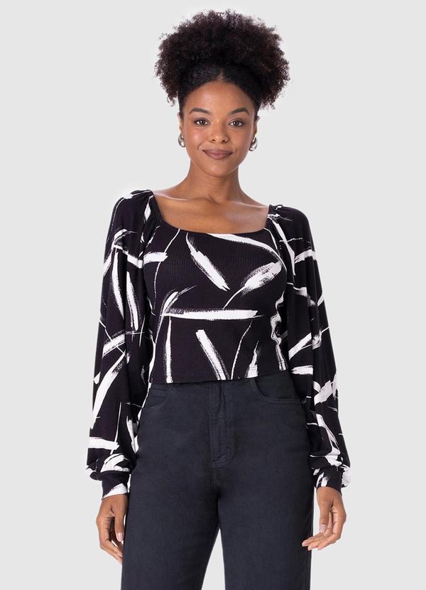 Malwee - Blusa Feminina Abstrata Canelada Branco