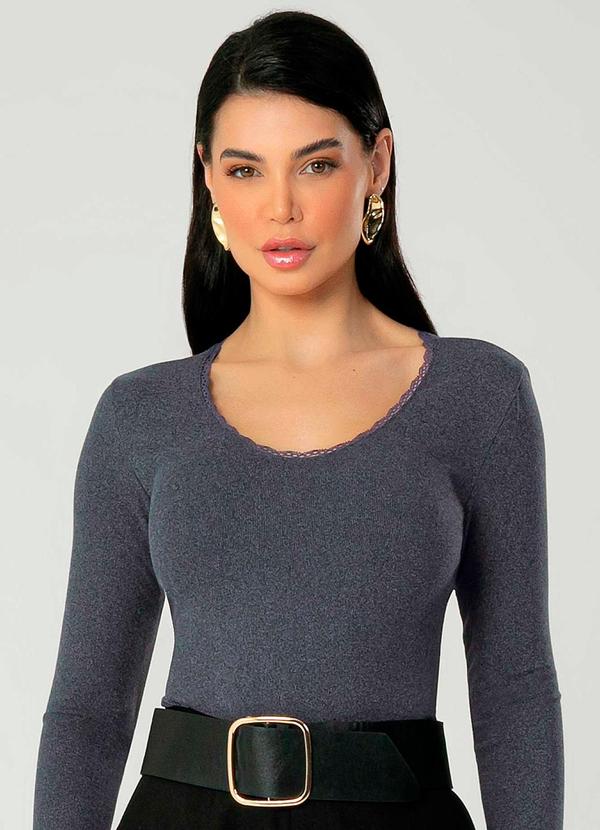 Gris - Blusa Feminina Adulta Canelada Cinza