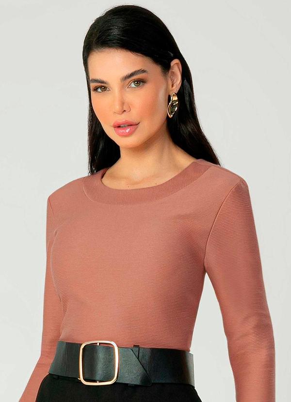 Gris - Blusa Feminina Adulta de Manga Comprida Marrom