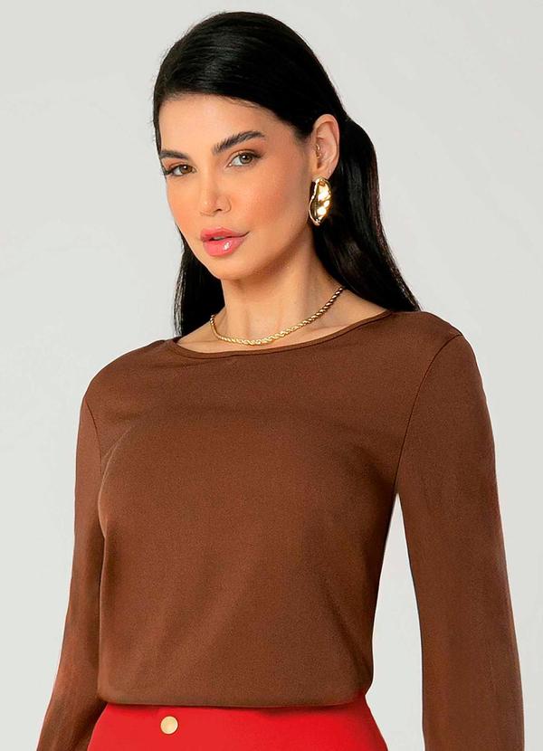 Gris - Blusa Feminina Adulta Manga Longa Gris Marrom