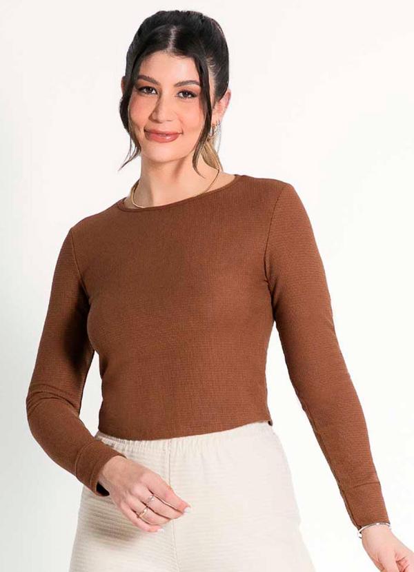 Habana - Blusa Feminina Adulta Manga Longa Marrom