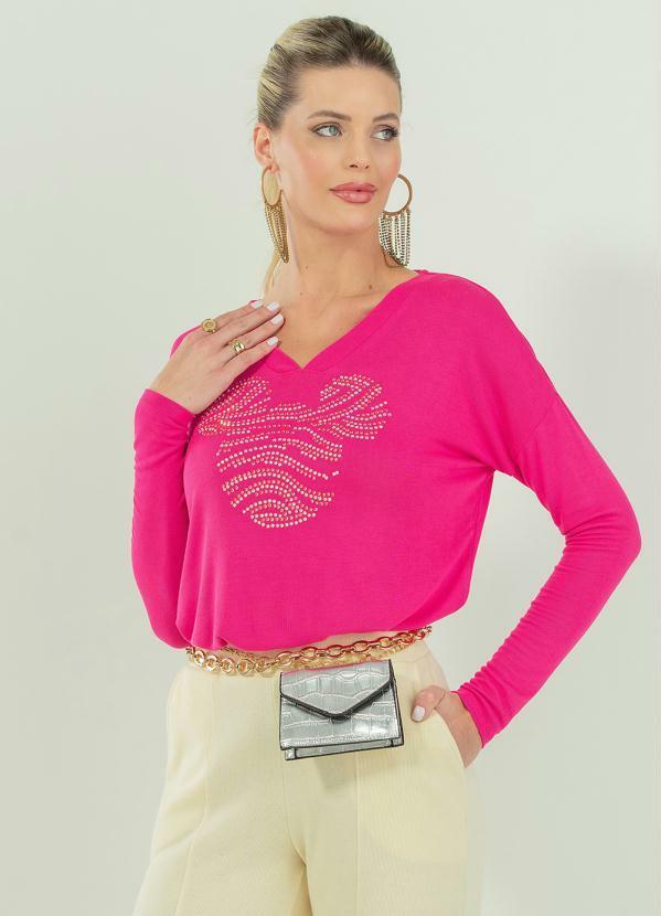 Disney - Blusa Feminina Adulto com Decote V Rosa