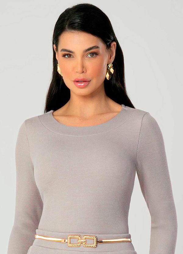 Gris - Blusa Feminina Adulto Tricô Cinza