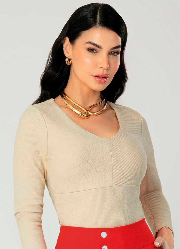 Gris - Blusa Feminina Adulto Versátil Bege