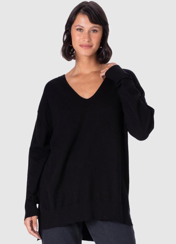 Malwee - Blusa Feminina Ampla em Tricô Preto
