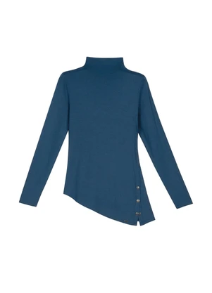 Marialícia - Blusa Feminina Assimétrica com Botões Azul - MARIALÍCIA