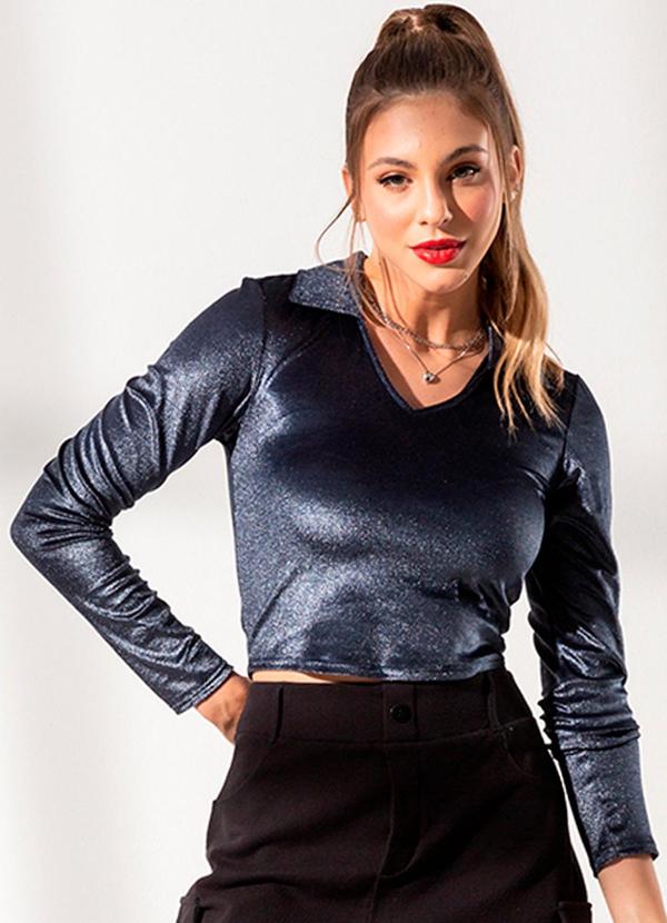 Habana - Blusa Feminina Aveludada Azul