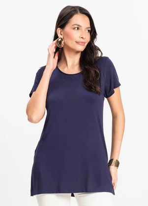 Rovitex - Blusa Feminina Básica Alongada Azul - ROVITEX