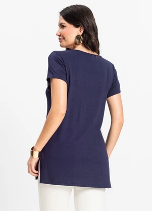 Rovitex - Blusa Feminina Básica Alongada Azul - ROVITEX