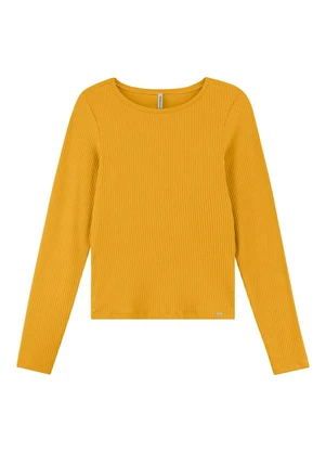 Marialícia - Blusa Feminina Básica Canelada Amarelo - MARIALÍCIA