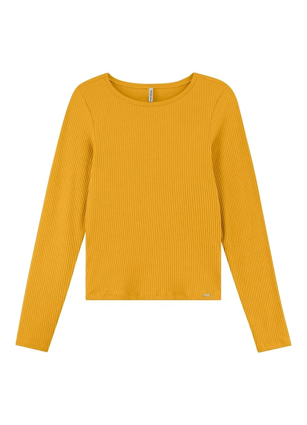 Marialícia - Blusa Feminina Básica Canelada Amarelo