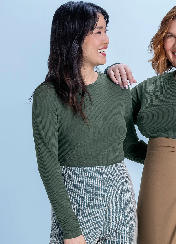 Marialícia - Blusa Feminina Básica Canelada Verde