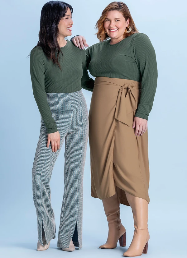 Marialícia - Blusa Feminina Básica Canelada Verde