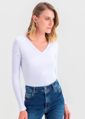 Essendi - Blusa Feminina Básica em Cotton  Branco - ESSENDI