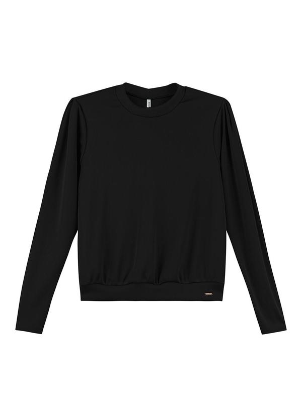 Marialícia - Blusa Feminina Canelada Acetinada Preto