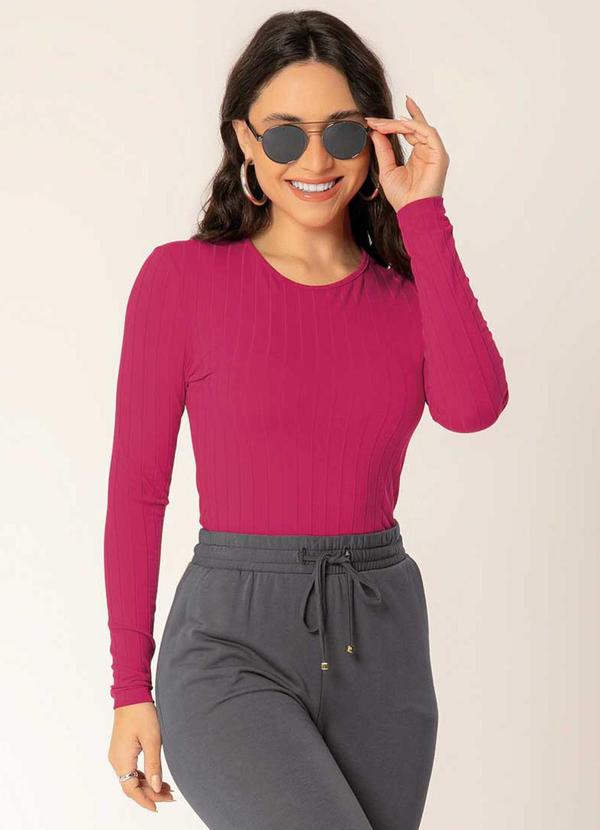 Cativa - Blusa Feminina Canelada com Detalhes Rosa