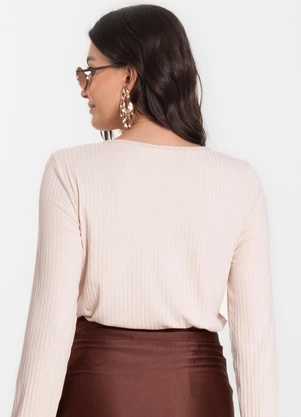Infinita Cor - Blusa Feminina Canelada com Manga Longa Bege - INFINITA COR
