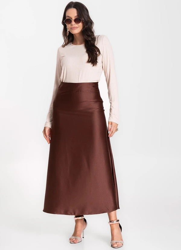 Infinita Cor - Blusa Feminina Canelada com Manga Longa Bege 3