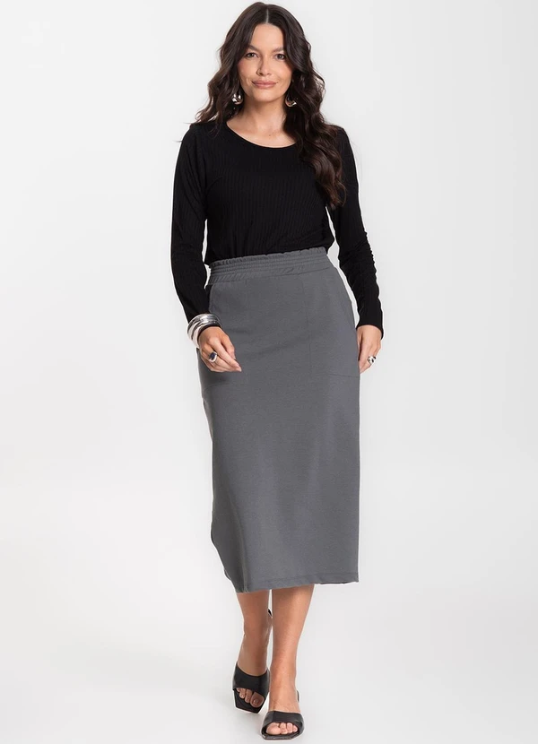 Infinita Cor - Blusa Feminina Canelada com Manga Longa Preto 3