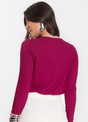 Infinita Cor - Blusa Feminina Canelada com Manga Longa Vermelho - INFINITA COR