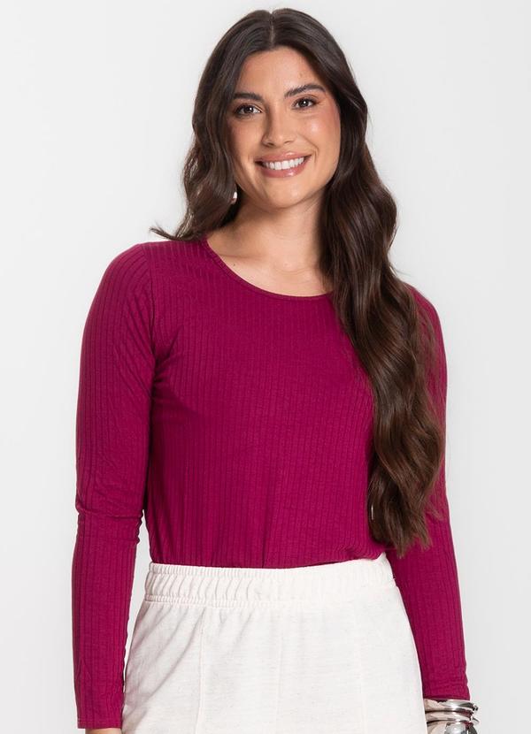 Infinita Cor - Blusa Feminina Canelada com Manga Longa Vermelho