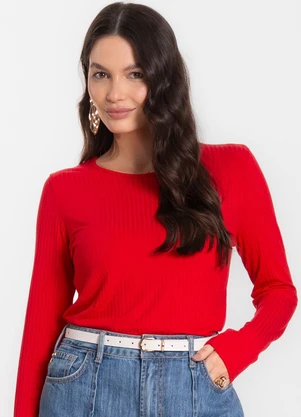 Infinita Cor - Blusa Feminina Canelada com Manga Longa Vermelho - INFINITA COR