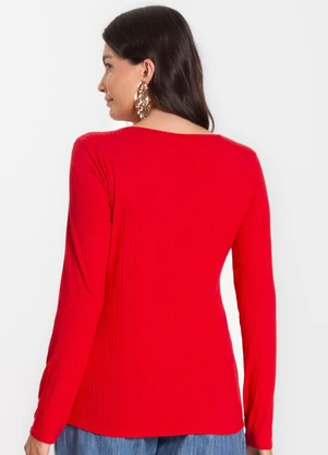 Infinita Cor - Blusa Feminina Canelada com Manga Longa Vermelho - INFINITA COR