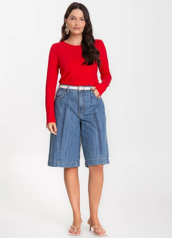 Infinita Cor - Blusa Feminina Canelada com Manga Longa Vermelho 3