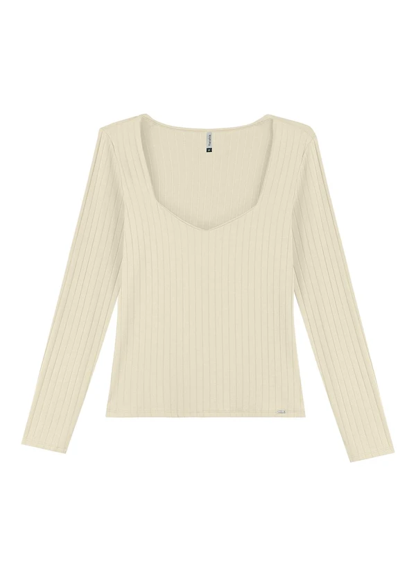 Marialícia - Blusa Feminina Canelada Decote Diamante Bege 3