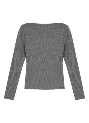 Marialícia - Blusa Feminina Canelada Decote Reto Azul - MARIALÍCIA
