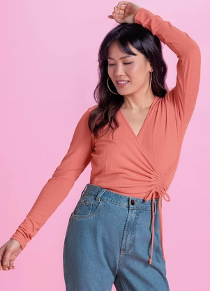 Marialícia - Blusa Feminina Canelada Laranja - MARIALÍCIA