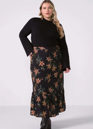 Marialícia - Blusa Feminina Canelada Manga Flare Preto - MARIALÍCIA