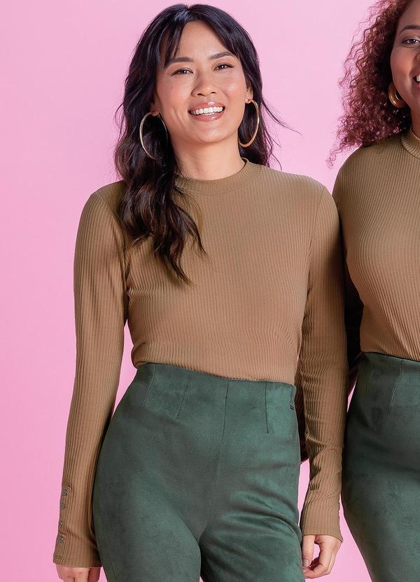 Marialícia - Blusa Feminina Canelada Marrom