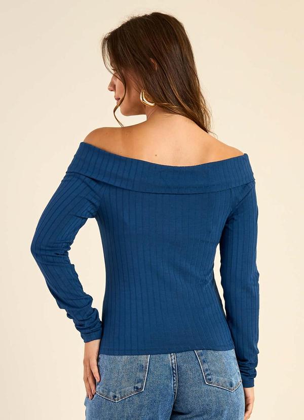 Marialícia - Blusa Feminina Canelada Ombro a Ombro Azul 2