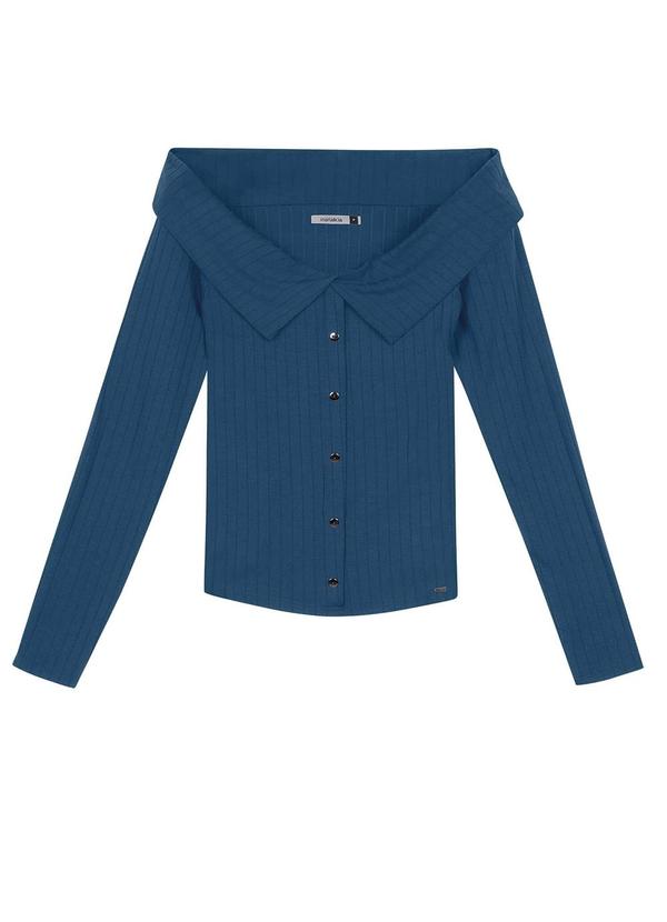 Marialícia - Blusa Feminina Canelada Ombro a Ombro Azul 4