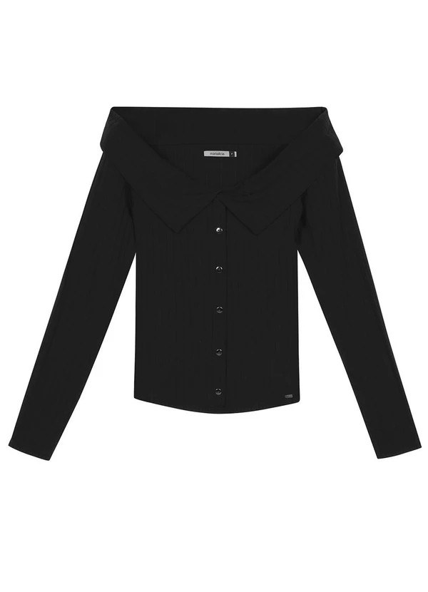Marialícia - Blusa Feminina Canelada Ombro a Ombro Preto 4