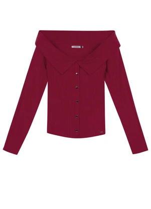 Marialícia - Blusa Feminina Canelada Ombro a Ombro Vermelho - MARIALÍCIA