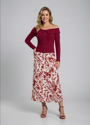 Marialícia - Blusa Feminina Canelada Ombro a Ombro Vermelho - MARIALÍCIA
