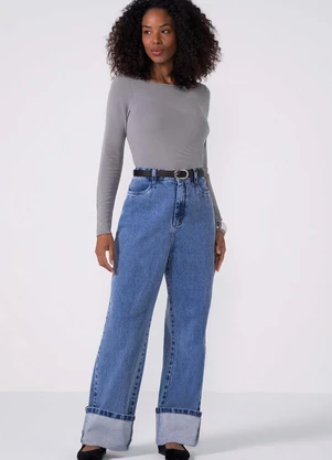 Marialícia - Blusa Feminina Canelado Assimétrico Cinza - MARIALÍCIA