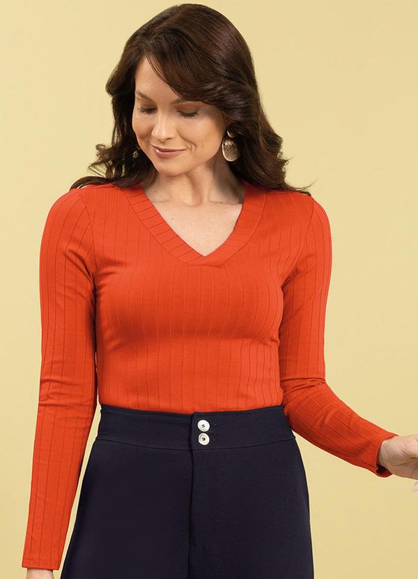 Cativa - Blusa Feminina Canelado Color Básica Laranja