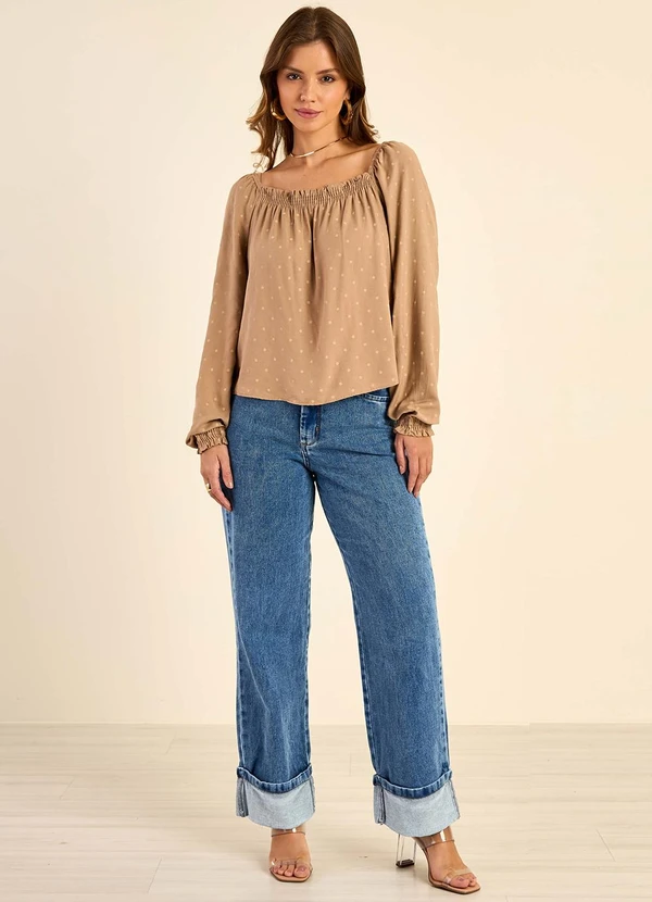 Marialícia - Blusa Feminina Ciganinha Manga Longa Marrom 3