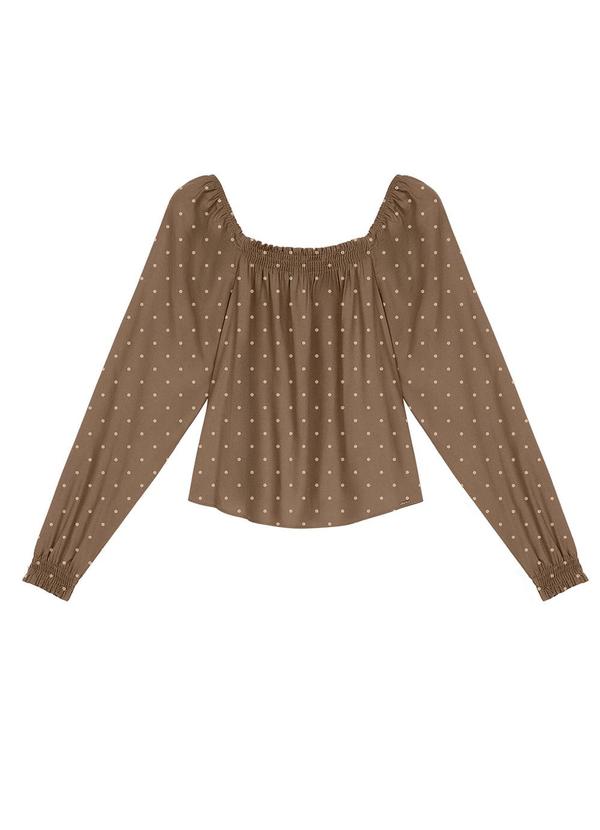 Marialícia - Blusa Feminina Ciganinha Manga Longa Marrom 4