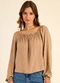 Marialícia - Blusa Feminina Ciganinha Manga Longa Bege - variação: Marrom