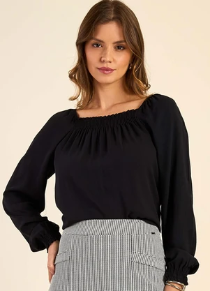 Marialícia - Blusa Feminina Ciganinha Manga Longa Preto - MARIALÍCIA