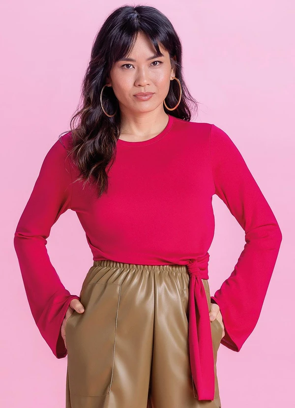 Marialícia - Blusa Feminina com Amarração Lateral Rosa