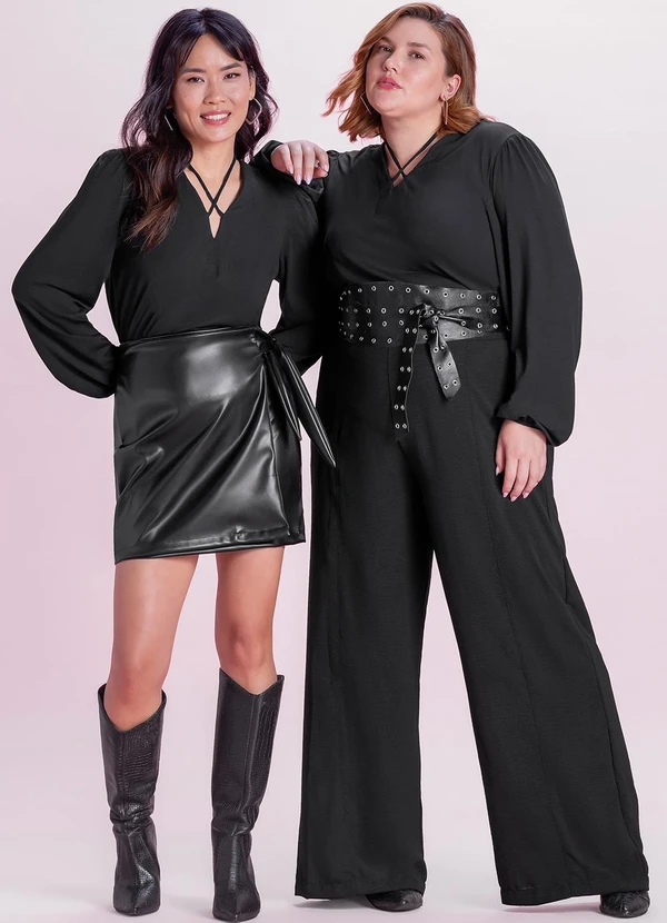 Marialícia - Blusa Feminina com Amarração Preto 2