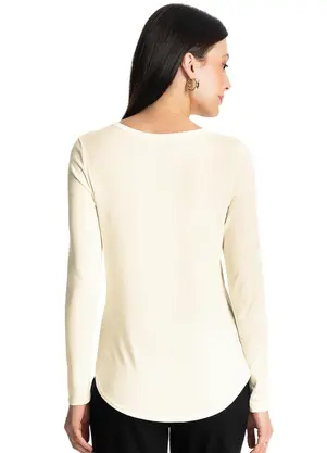 Rovitex - Blusa Feminina com Botões Manga Longa Bege - ROVITEX